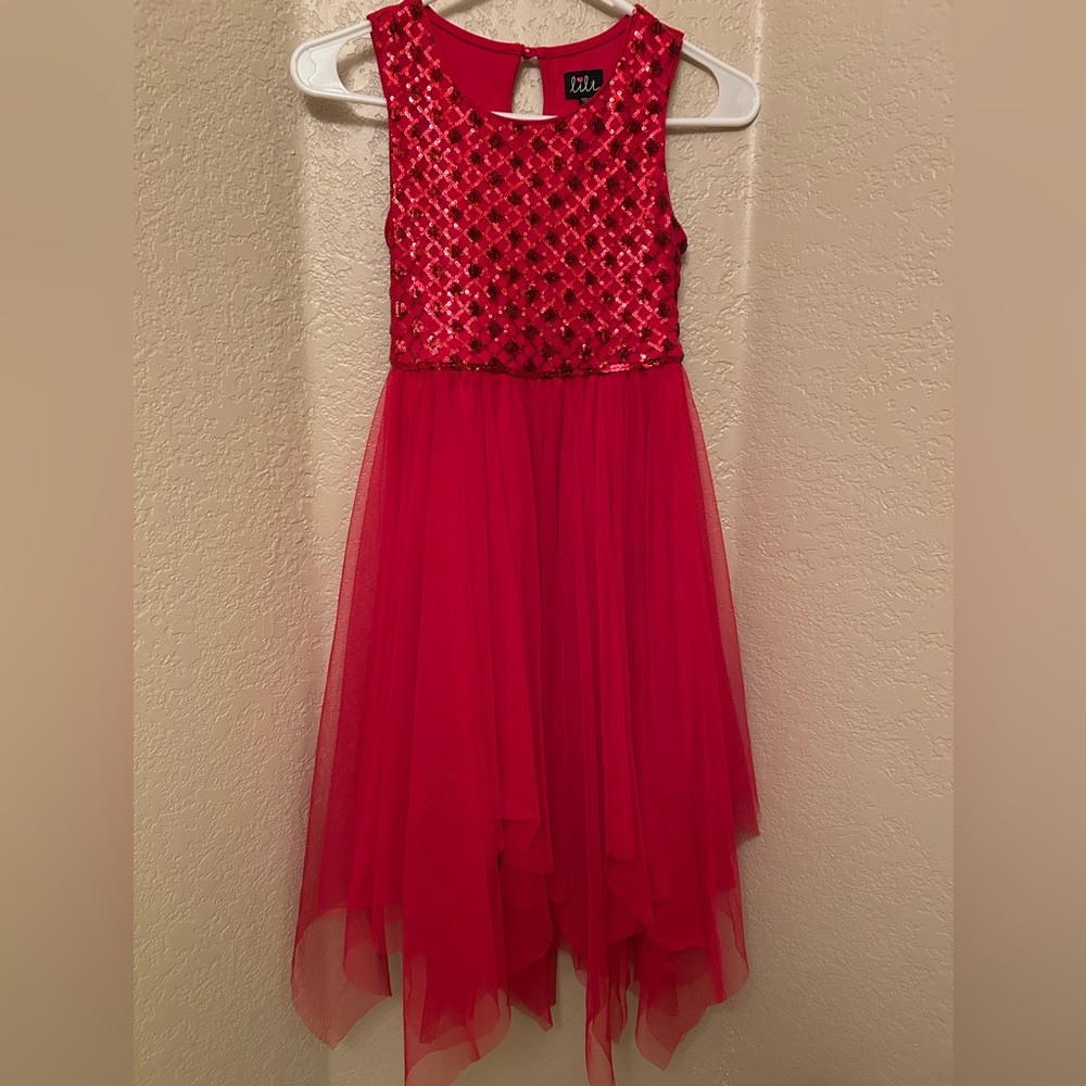 Lilt Preloved Red Sequin Holiday/Party Girls Dress, Size 8